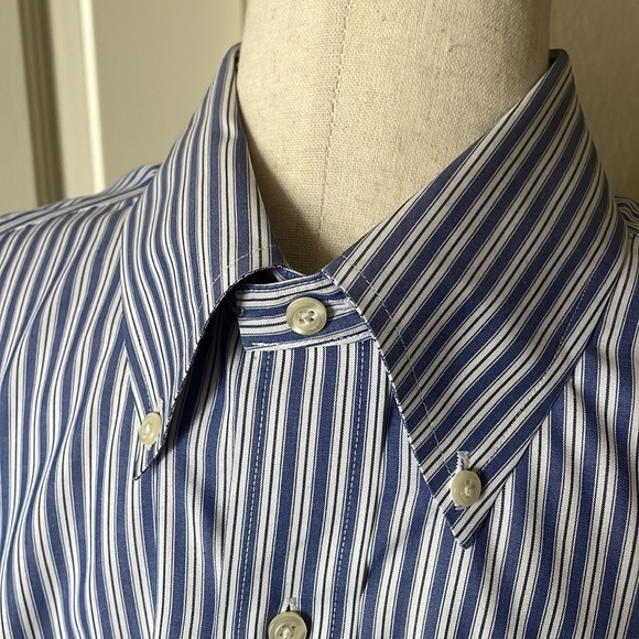 Brooks Brothers Classic Button Down Non-Iron Blue/White Stripe Neck 16 - Picture 2 of 7
